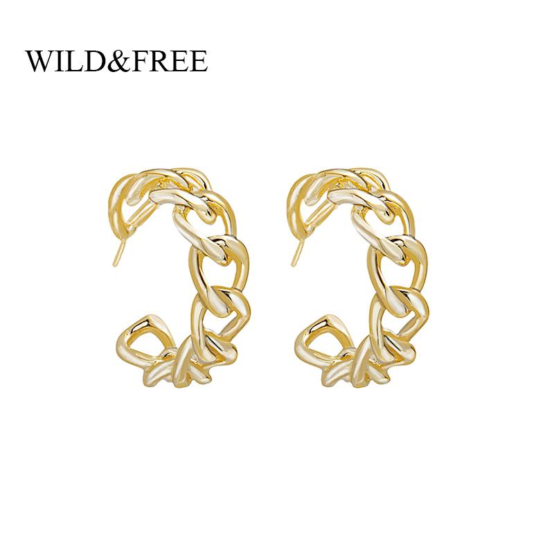 

Hoop & Huggie Wild&Free Vintage Gold Chain Earrings For Women Statement Copper Open Round Ear Pierced Bijoux