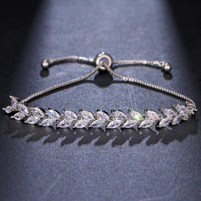 

Link, Chain Fast Selling Cross Border Style Jewelry Leaves Fashion Zircon Women's Adjustable Bracelet Hand Accessory