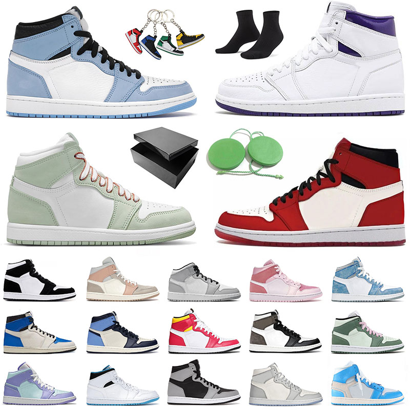 

With Original Box Authentic Basketball Shoes Jumpman 1 1s Men Women High OG Purple Off Cactus Jack Dutch Green University Blue Mid Pink White Sneakers Trainers, B3 36-46 university blue