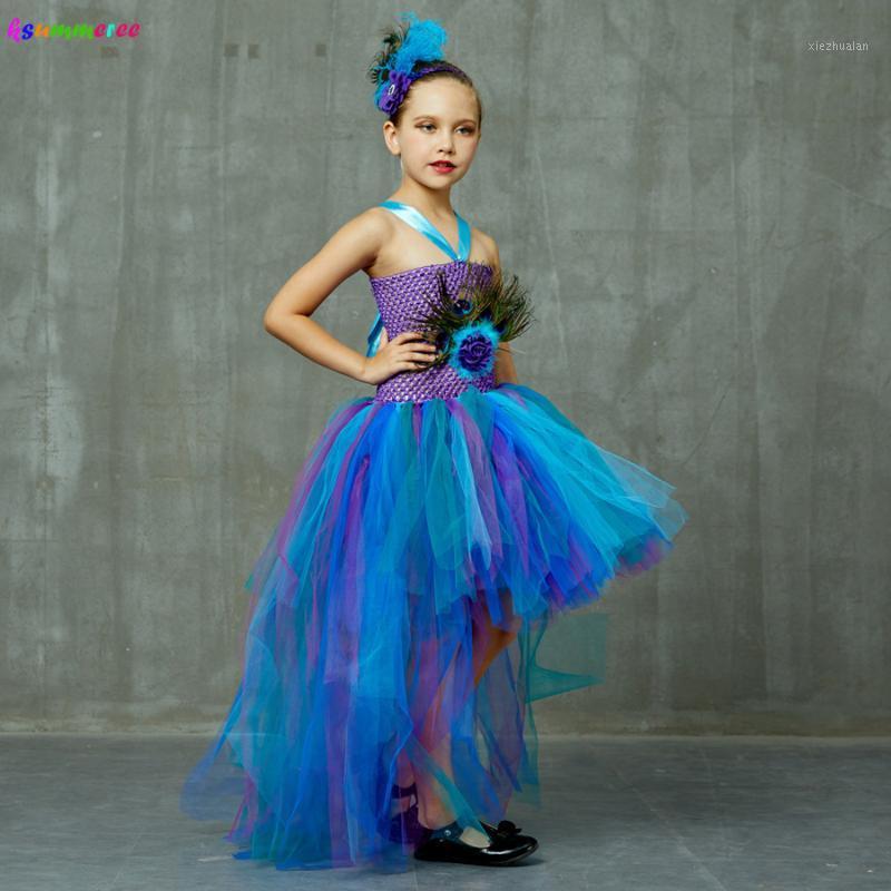 

Peacock Tutu Costume Dress Child Girls Pageant Prom Ball Gown Princess Peacock Feather Halloween Birthday Party Train Dress1, Just dress