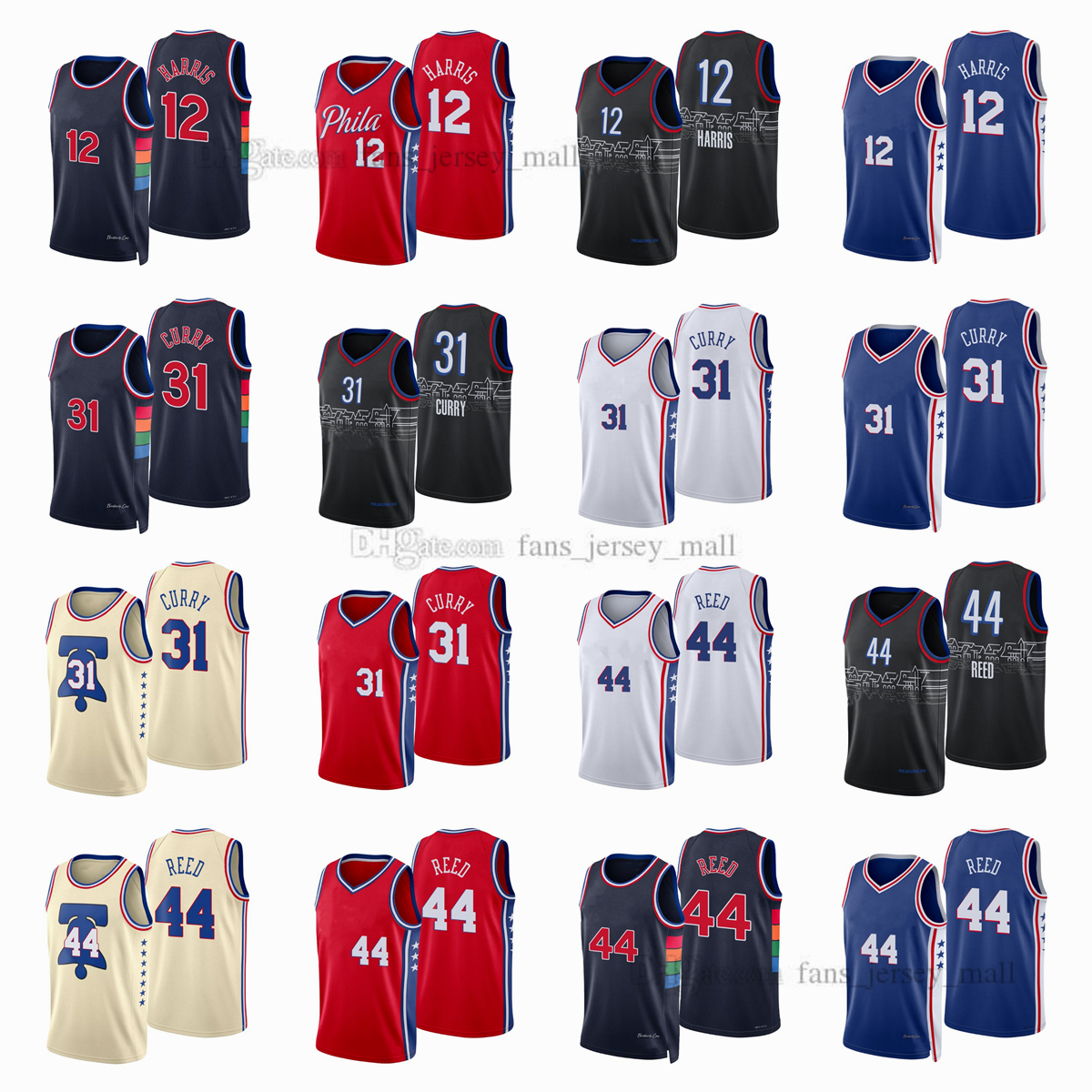 

Printed City Basketball Jerseys Furkan Seth 31 Curry Tobias 12 Harris Paul 44 Reed Color white Red blue black custom