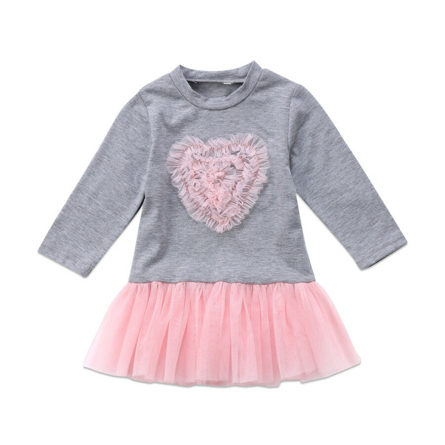 

Kids Baby Girl Long Sleeve Lace Tutu Dress Tulle Sweatshirt Outfit Clothes, Gray