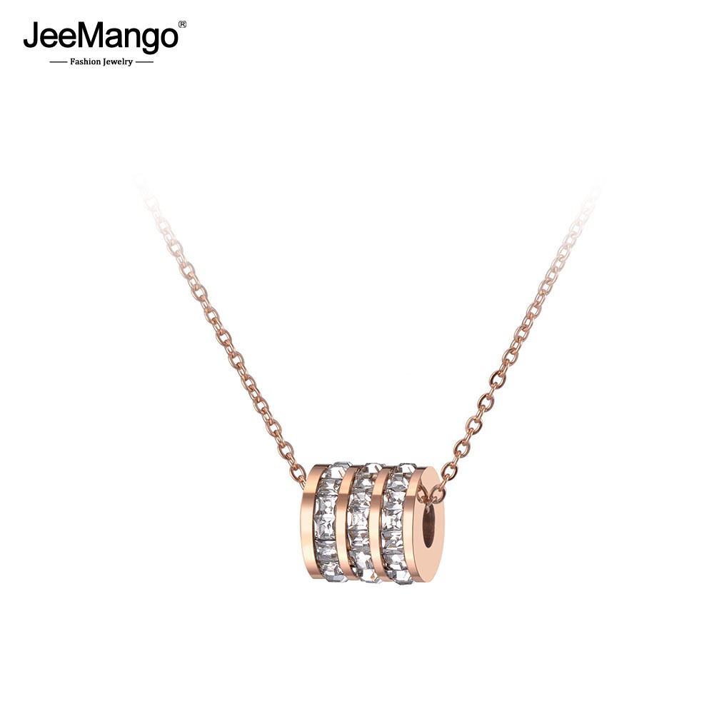 

JeeMango Trendy 3 Rows Cubic Zirconia Charms Pendant Necklace Rose Gold Stainless Steel Neckalce Jewelry For Women Gifts JN19029