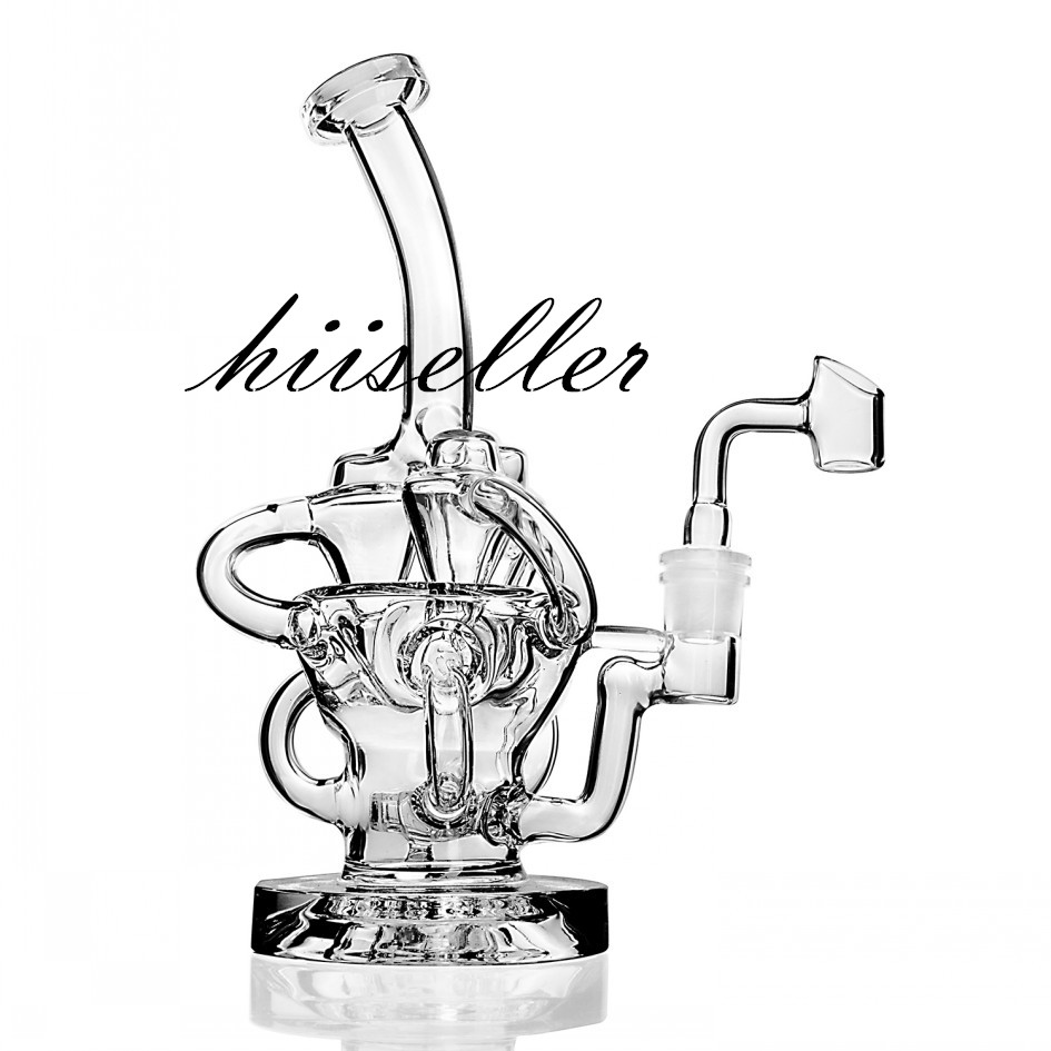 

9.4 inchs Klein Recycler Oil Rigs Glass Water Bongs Smoke Pipe Beaker bong Smoking Accessories Oil Burner Pipe Cyclone with 14mm banger