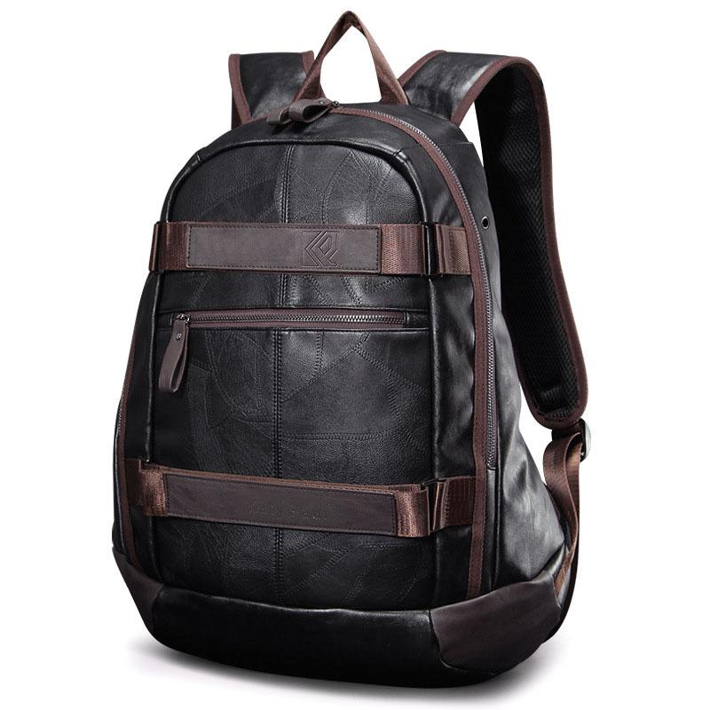 

High Quality Leather Men'S Backpack Waterproof Laptop Bags Male Bolsa Travel Backpack New Fashion Multifunction Large Capacity, Black