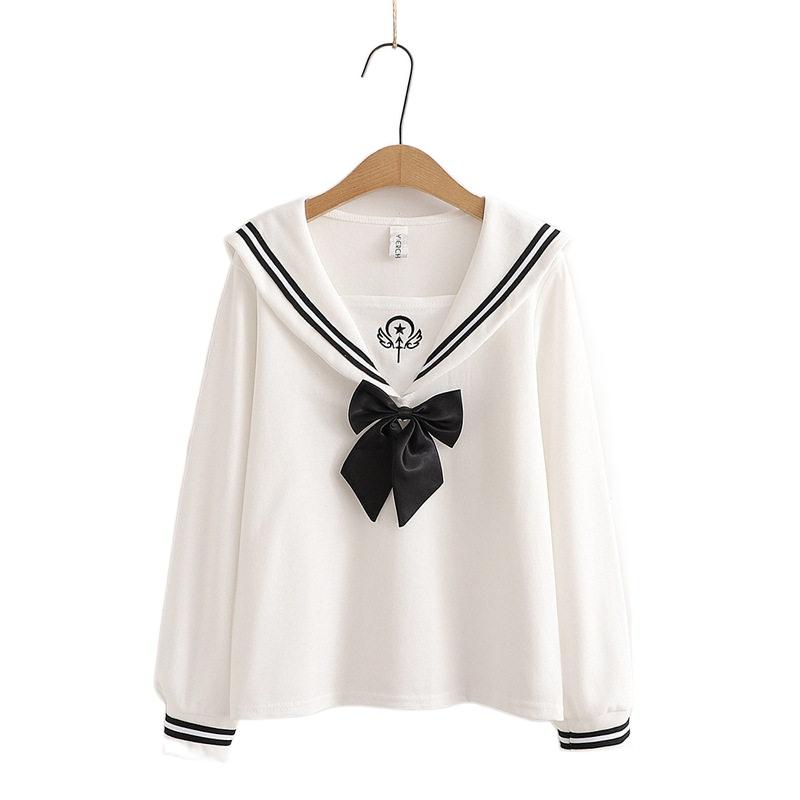 

Women's Hoodies & Sweatshirts Women Sweatshirt Preppy Style Sailor Collar Embroidery Bow Loose Student Long Sleeve Femme Harajuku Pullovers, Black