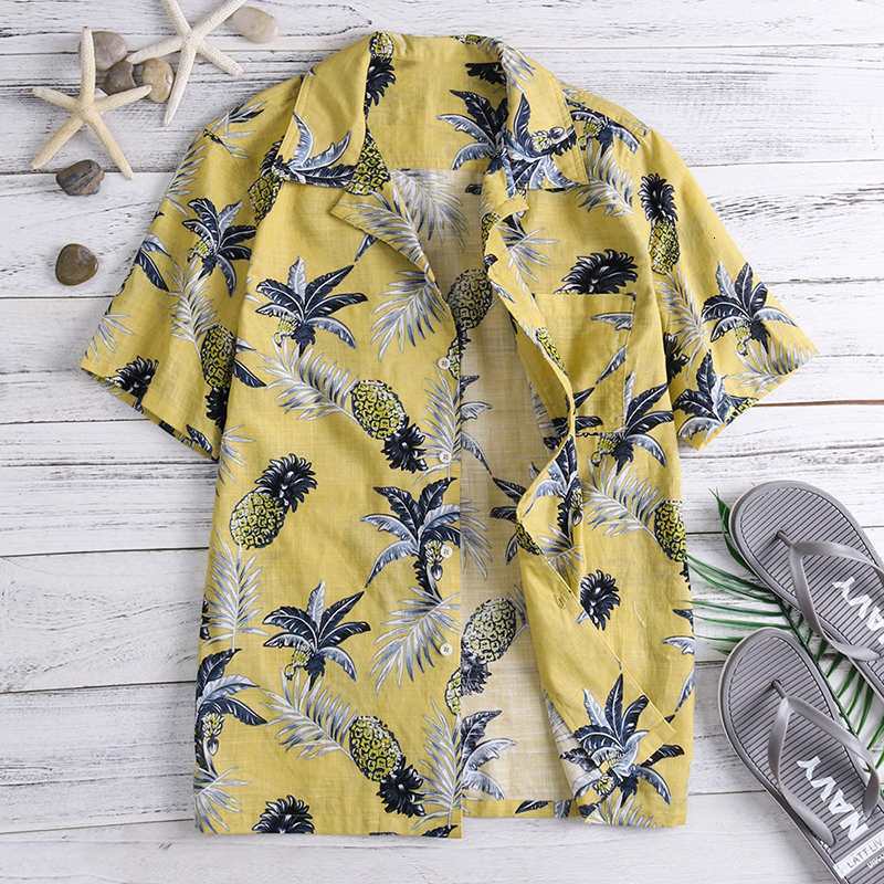 

2021 Casual Hawaiian Loose Cotton Tropical Printing Shirts Summer Button Down Floral Beach Vacation Clothes 4xl Fqw5, White