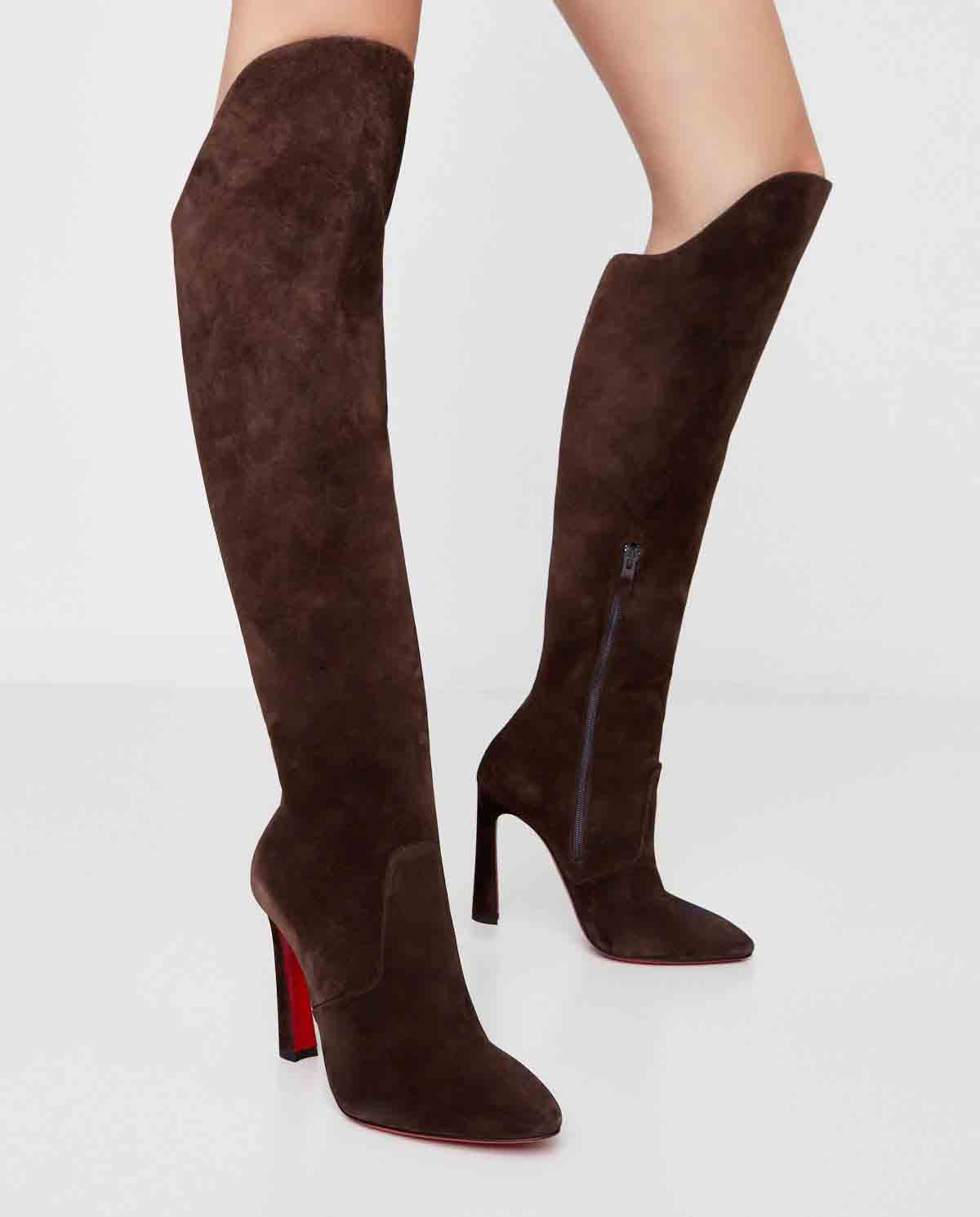 

Women long boots genuine suede leather Red bottom luxury designer Eleonor Botta Knee Length Boot booty reds sole high heels knee-over cut shoe