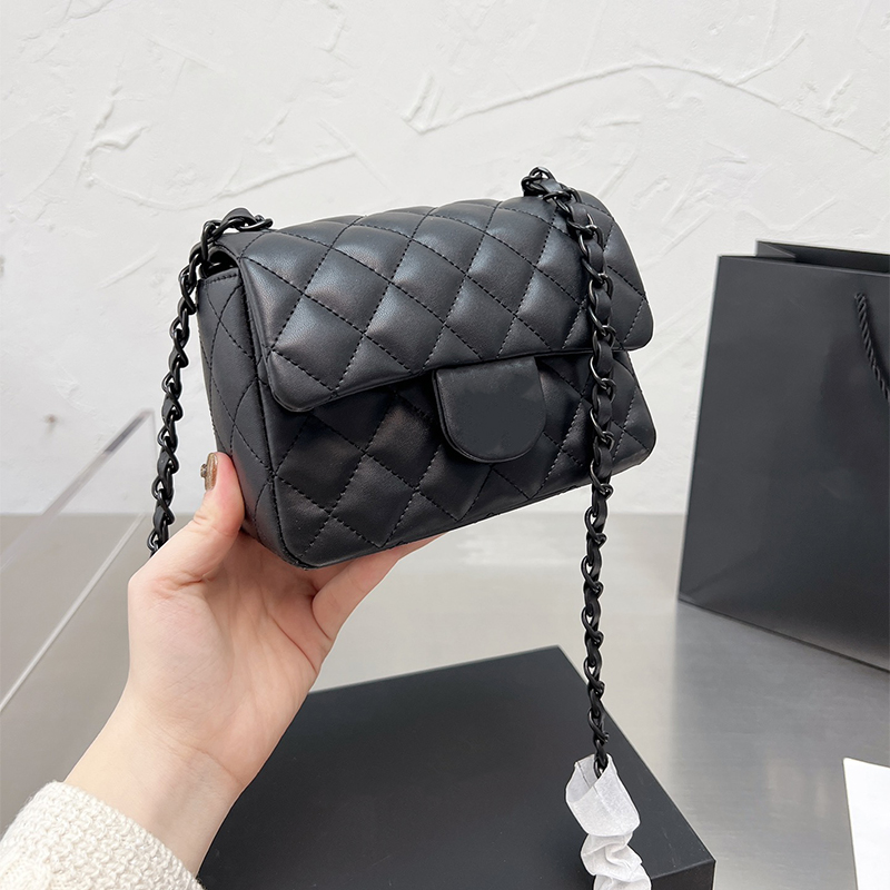 

2022 Women's Fashion Shoulder Bags Leather Black Hardware Famous French Designer Bags High Quality Diamond Lattice Quilted Luxury Diagonal Totes Bag Wallet, Black small