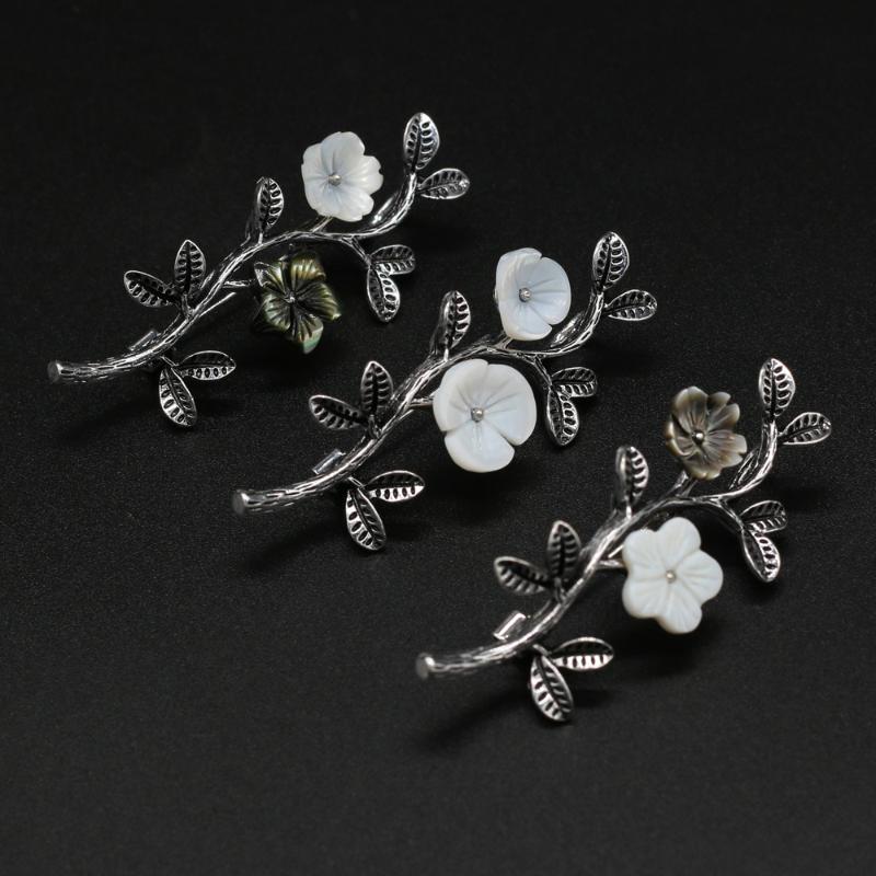 

Charms 20x55mm Exquisite Plant Shape Natural Stone Flower Shell Pendant For DIY Jewelry Decoration Accessories, Bronze;silver