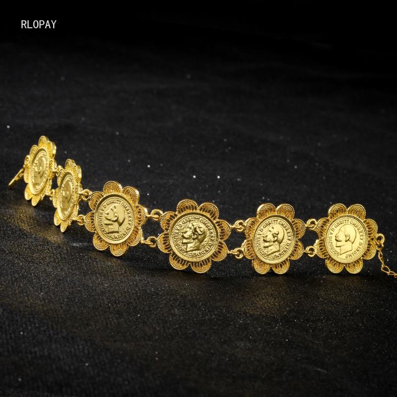 

Charm Bracelets Ethnic Honorable 1913 George V Sovereign Bracelet Copper With Gold Plating Women Coin Link Chain Flower Figure Bangles, Golden;silver