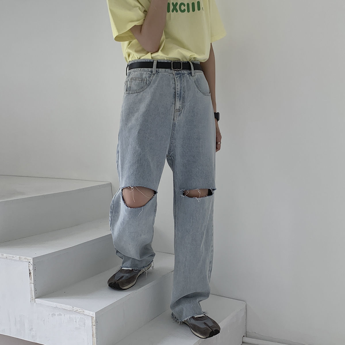 

2021 New Summer Men's Fashion Trend Casual Pants Baggy Homme Cargo Pocket Jeans Blue Color Biker Denim Trousers Plus Size S-2xl C4ls, Light blue