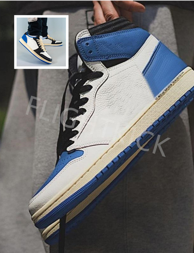 

With Box Travis Sc0tt 1 High x Frag Release Univisity White High And Low OG SP Military Blue Men Women Casual Designers Shoes Size 36--46, Color-1
