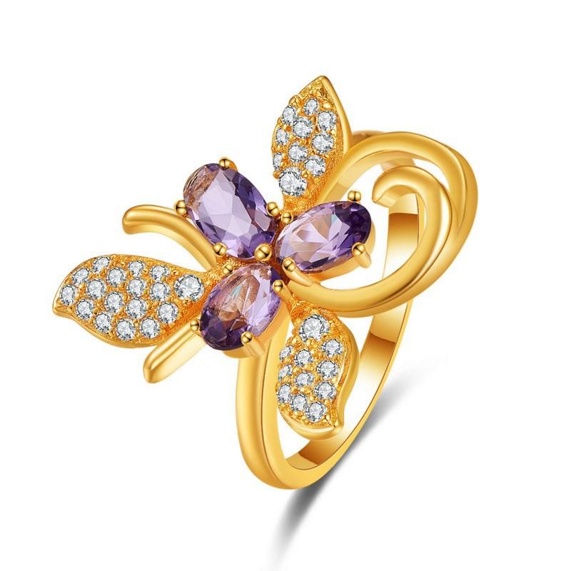 

Wedding Rings Hainon Trendy Gold Color Love Of Butterfly Pink Purple Zircon Flower Finger For Women Engagement Ring Jewelry