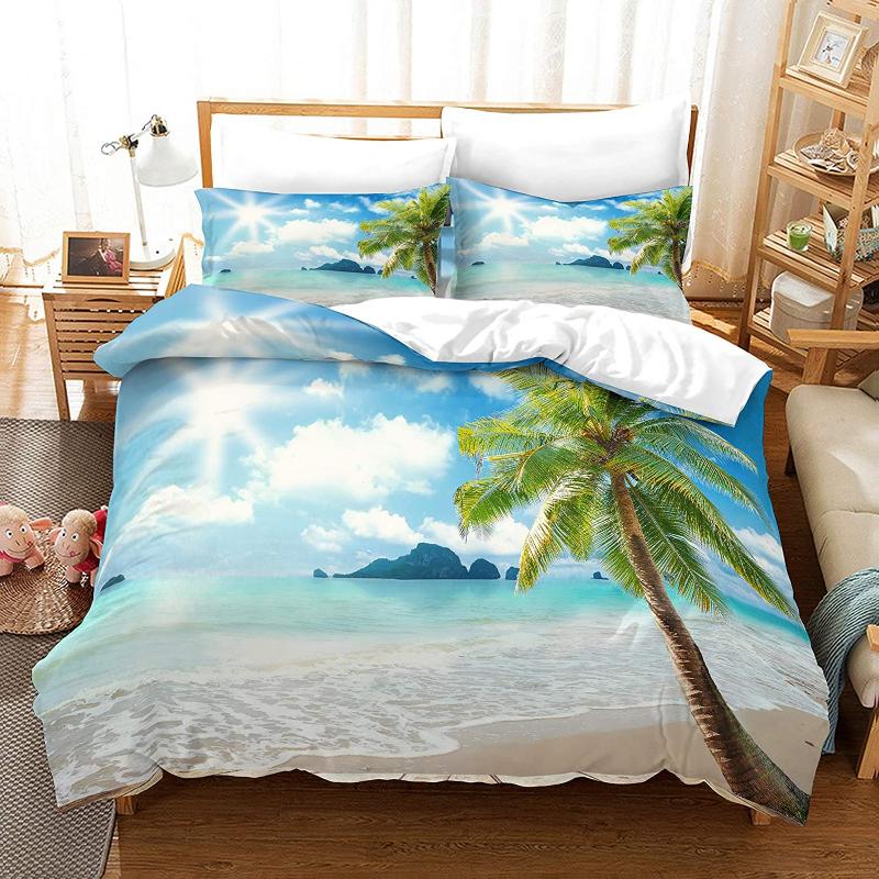 

Bedding Sets Beach Set Ocean Duvet Cover Tropical Palm Tree And Coastal Printed Holiday Themed For Kids Teens