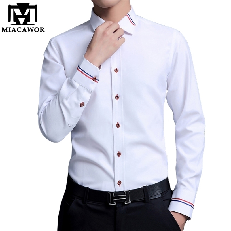 

MIACAWOR Spring Long-Sleeve Dress Shirts Men Fashion Oxford Camisa Masculina Slim Fit Casual Shirt White C274 210708, Dark blue