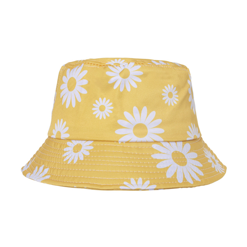 

2021 Spring and Summer New Printing Bucket Hat Apple Daisy Coconut Tree Camouflage Series Printing Thin Bucket Hat No. 1, Yellow daisies