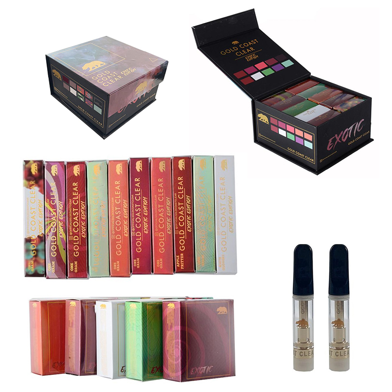 

GOLD COAST CLEAR Package Boxes with Display Box 0.8ml 1ml Ceramic Cartridge Glass Tank Thick Oil Carts for 510 Thread Battery Vape Cartridges Atomizers Random Flavors
