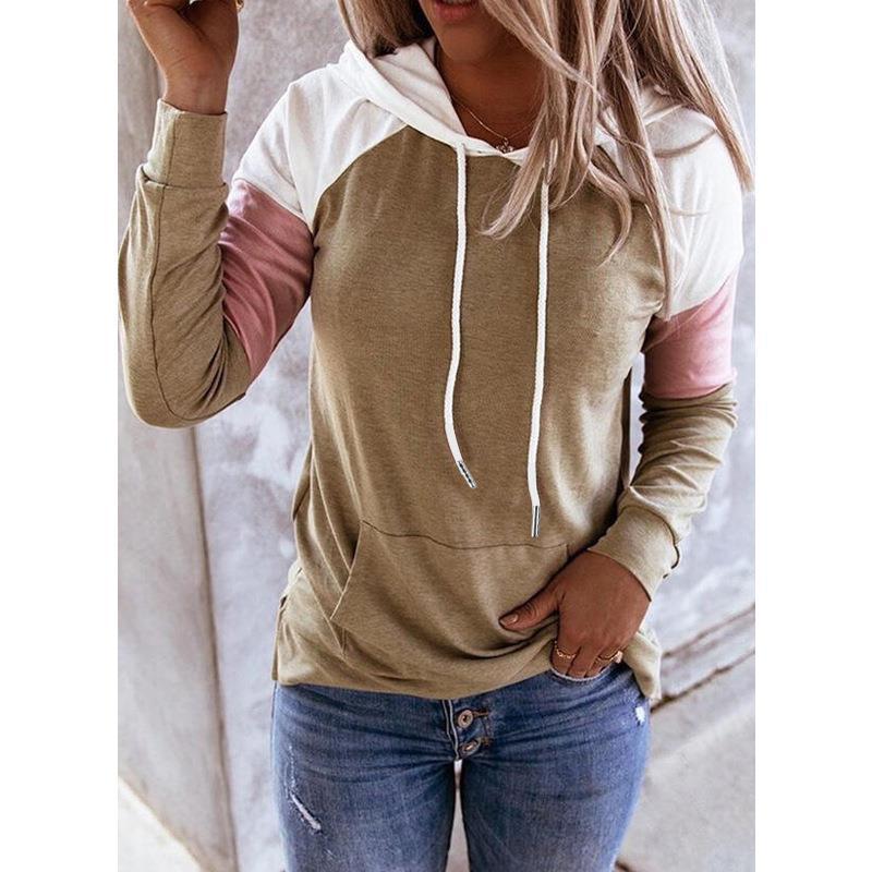 

Women's Hoodies & Sweatshirts Tops Autumn Casual Women Long Sleeve Loose Suture Stitching Beauty Fashion Female Hooded Hoodie, Khaki