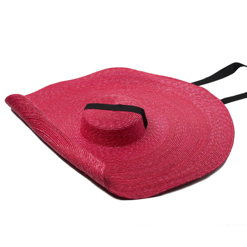 

2021 New Women 25cm Giant Wheat Straw Wide Brim Natural Llace Up Kuntucky Derby Boater Beach Sun Cap Summer Uv Protect Hat M1ek