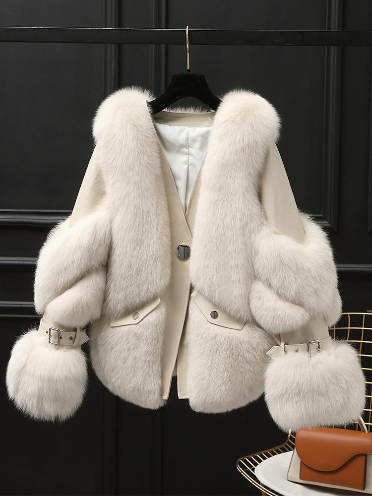 

Women's Fur & Faux 2021 Autumn And Winter Haining Short Fashionable Coat Leather Overcoat Young, Beige