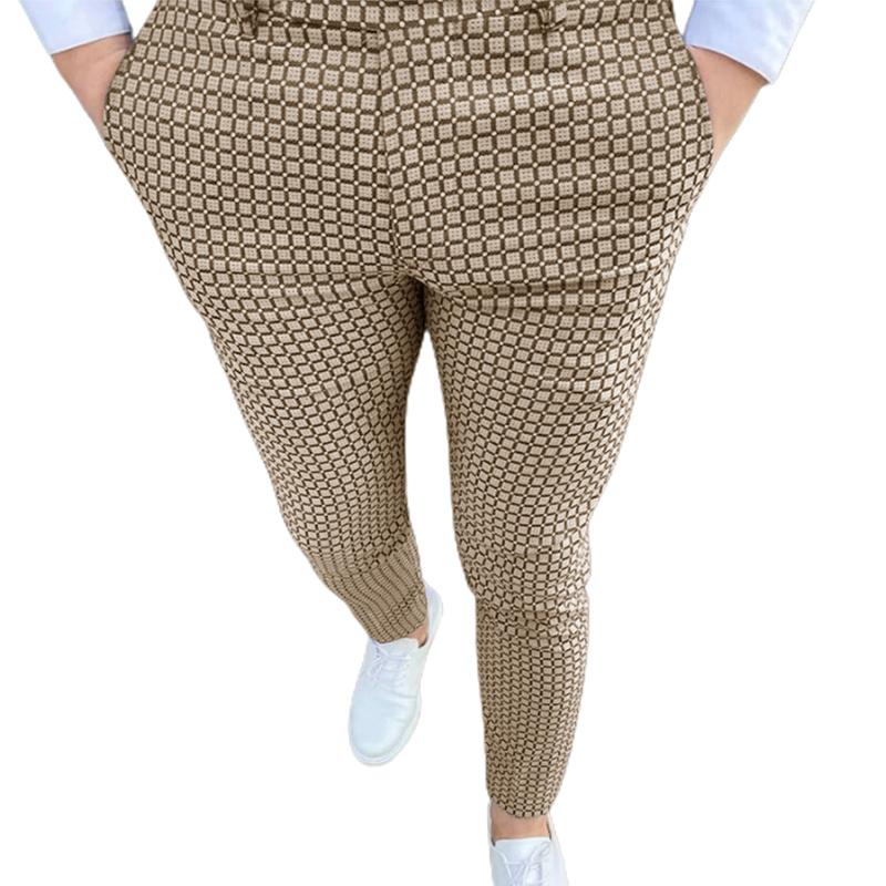 

Men' Pants Mens Skinny Checked Trousers Casual Slim Fit Plaid With Pockets Bottoms, Khaki