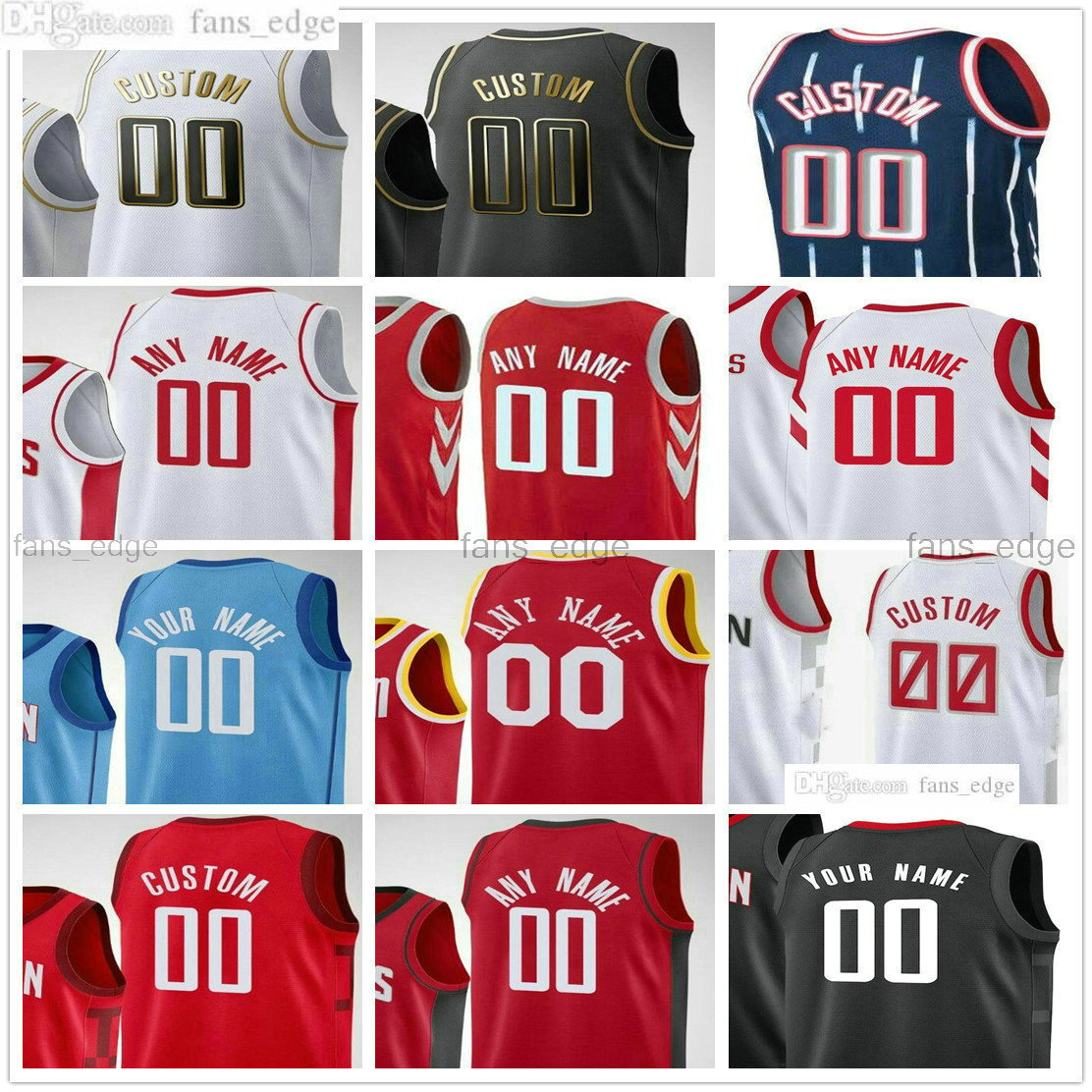 

Custom Printed Houston John 1 Wall 13 Harden Eric 10 Gordon Rockets Christian 35 Wood Men Woman Youth Kids Basketball Jerseys, Black;red