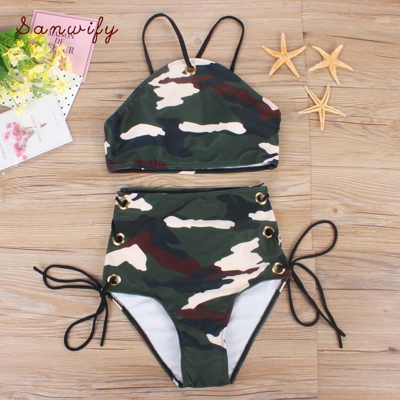 

Women' Swimwear Bikini High Waist Swimsuit Neck Bandage Cross Bathing Suit Women Army Green Wear, Camouflage
