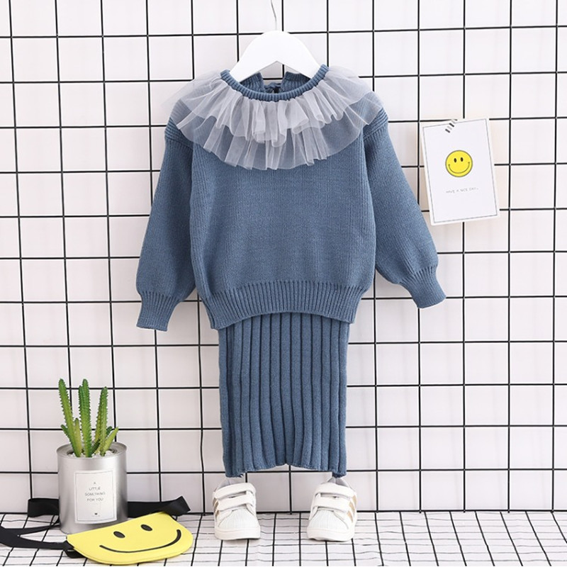 

2021 New Spring Autumn Baby Knitwear Children Clothing Set Jumper+ 2pcs Kids Outfit Girls Sweater Suit 8xct, Blue
