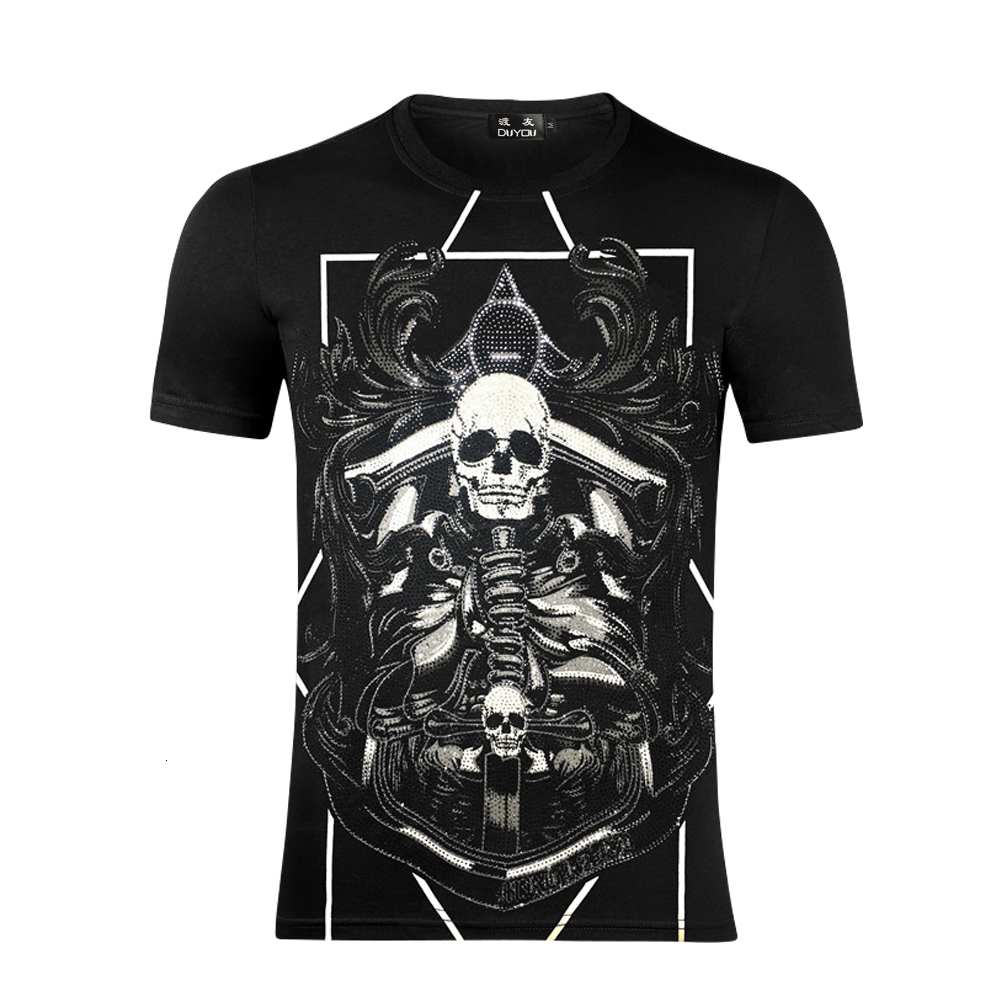 

2021 New Tshirt Comfortable 100% Cotton Fabric Summer Men Clothes Skull Printed Round-neck Fashion Camiseta Fzw8662 S4bd, White