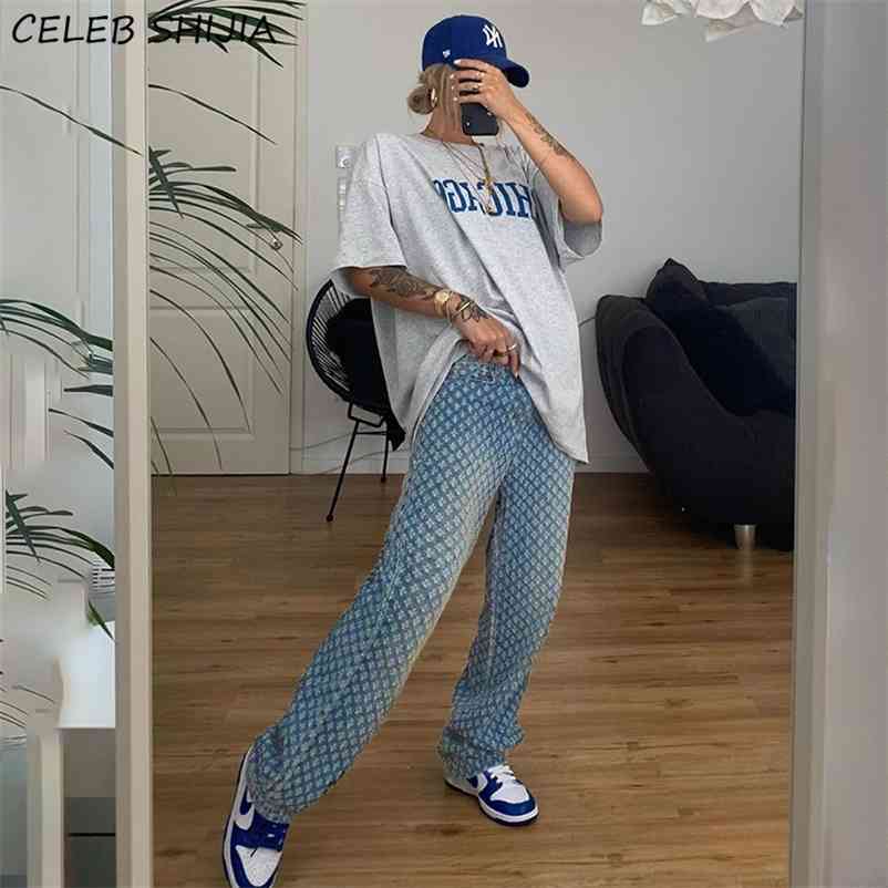 

Vintage Streetwear Ripped Jeans for Women Blue High Waist Straight Leg Pants Female Clothes Y2k Hole Pantalones Mom Woman 210629, Clear