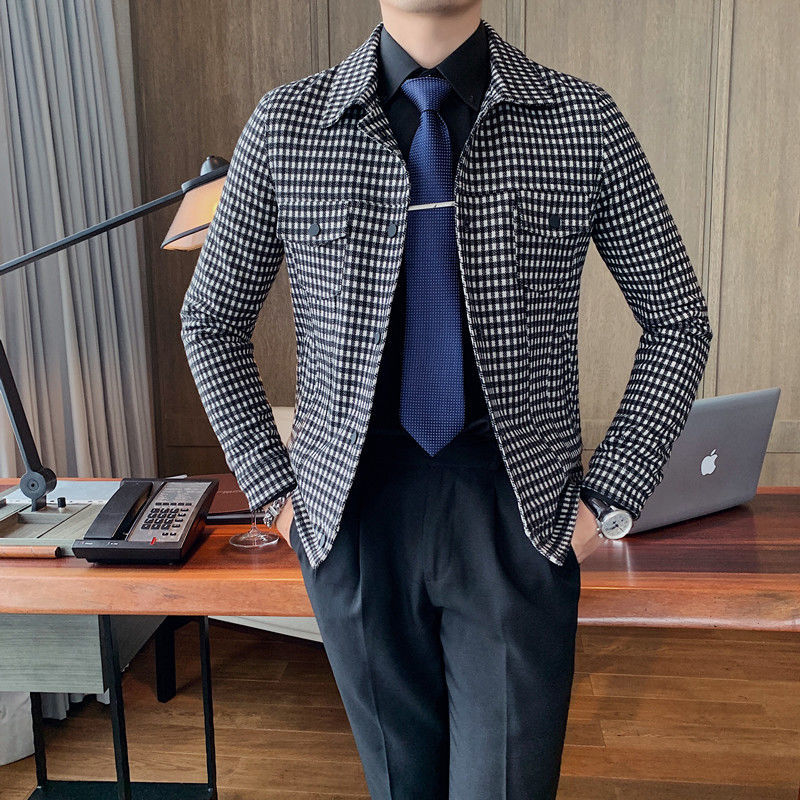 

2021 New Jaqueta Masculina Autumn British Famous Brand Fashion Plaid Coat Men Erkekler Ceket Business Male Jacket X1r6, Houndstooth