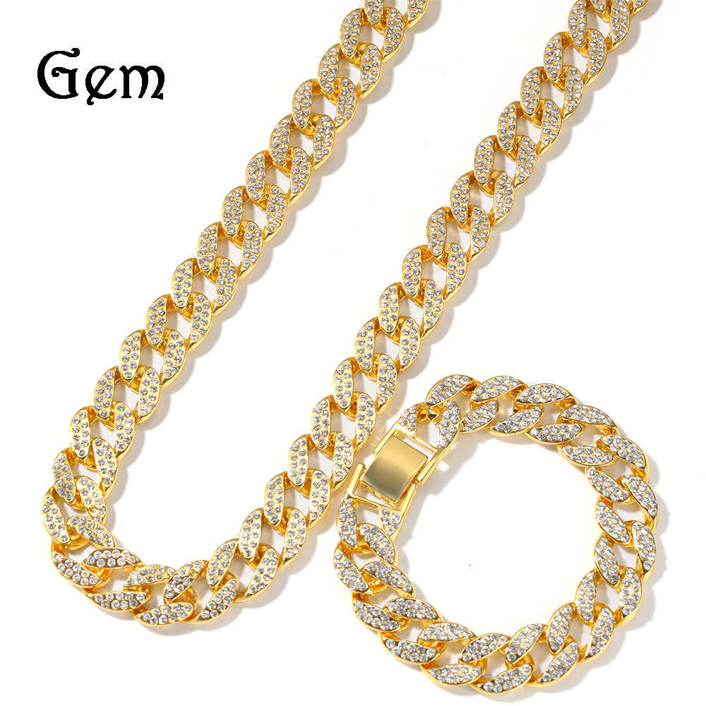 

Hip hop Necklace men's alloy 15mm full diamond Miami Cuba chain jewelry set