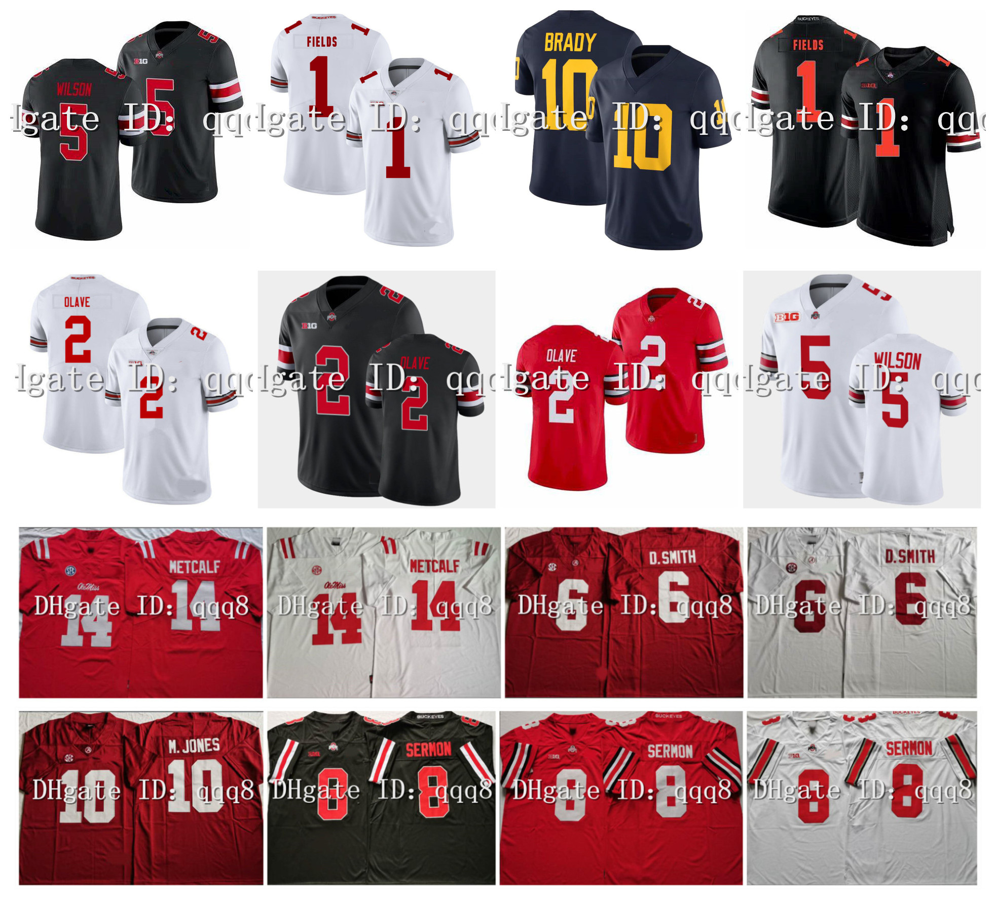 

Red Ole Miss Rebels Football Jersey D.K. Metcalf Alabama Crimson Tide Devonta Smith Tom Brady Mac Jones Ohio State Buckeyes Sermon Chris Olave Garrett Wilson Fields, As pic