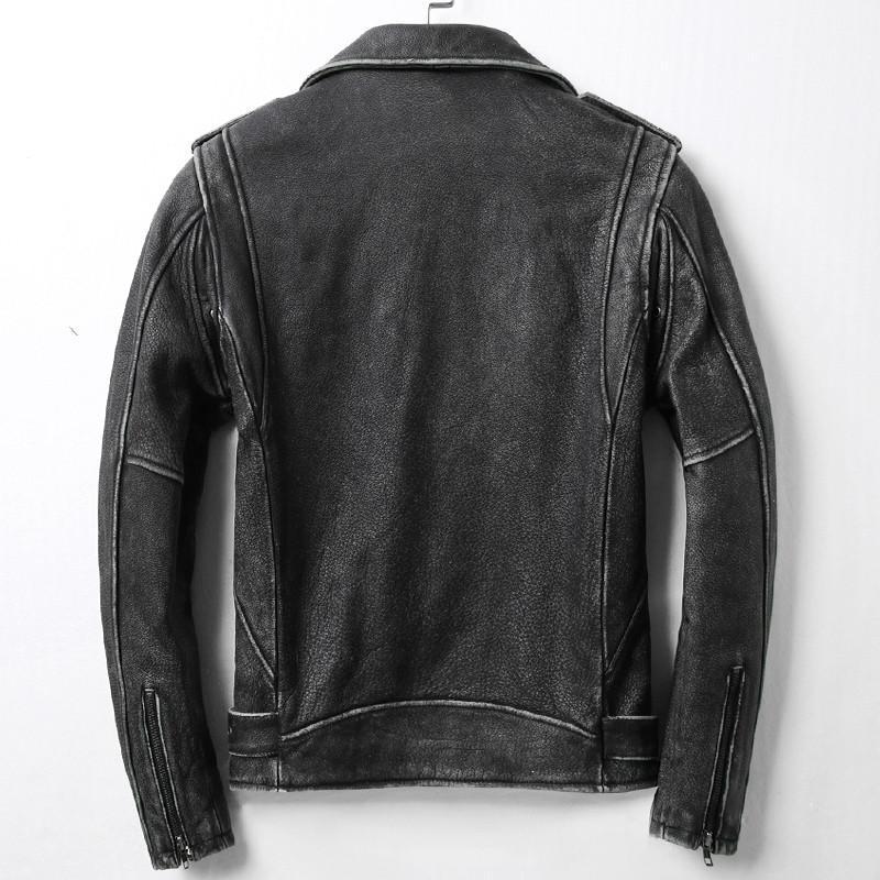 

Arrivals 2021 Men's Vintage Slim Fit Motorcycle Leather Jacket With Diagonal Zipper Cow Biker Men Rivet Belt & Faux, Vintage black
