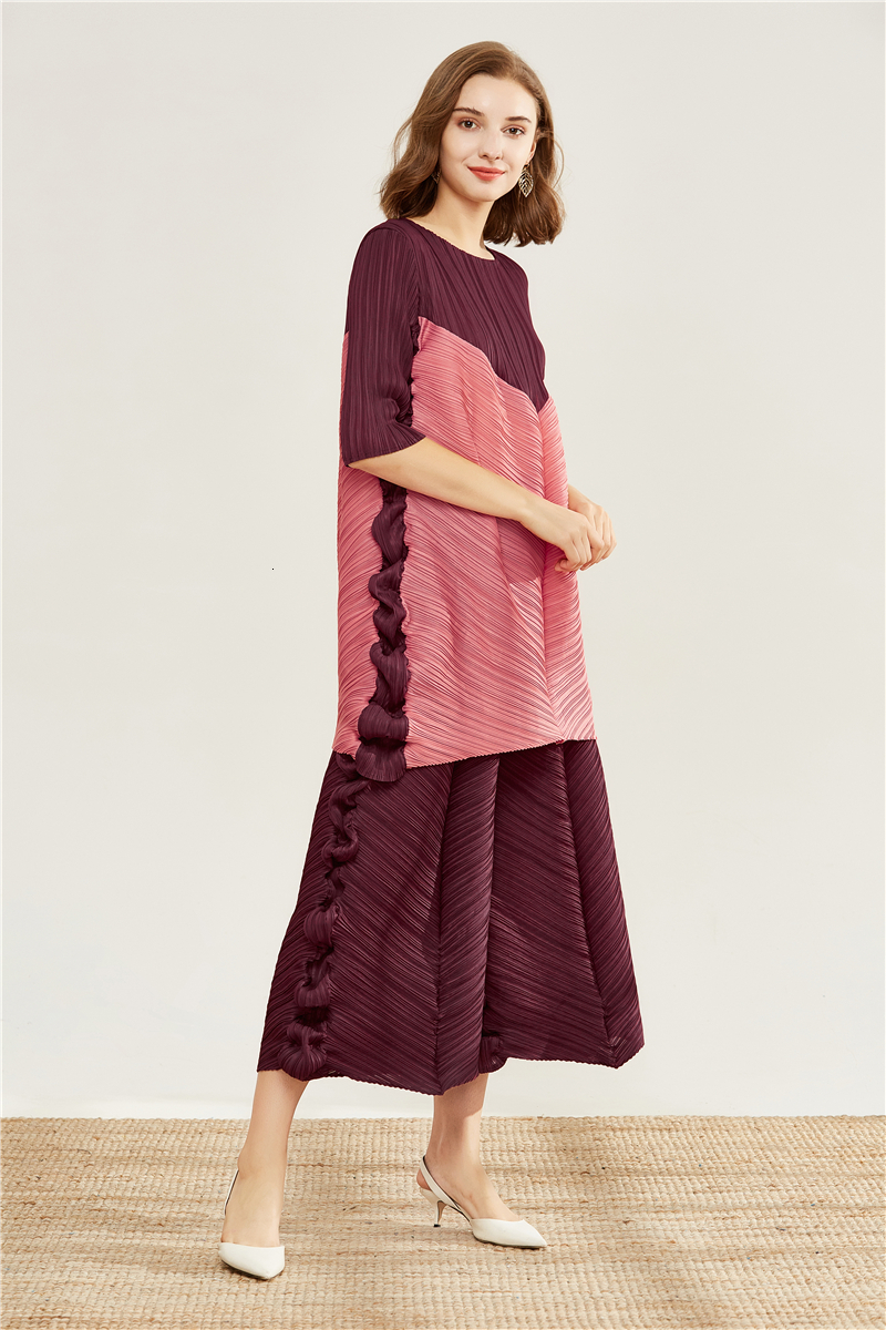 

New Pleated 2021 Summer Harem Pants Plus T-shirt Casual Loose Big Size Suit Indie Aesthetic Clothes 5139 5pg6, Burgundy