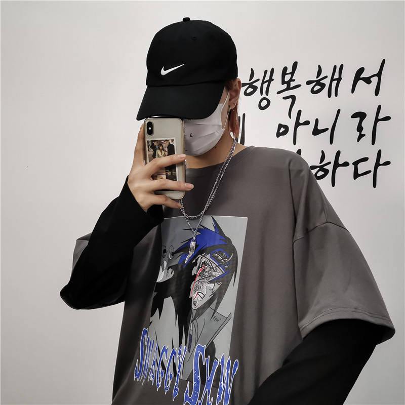 

2021 New Moda Casual Sasuke Camisas Masculinas Primavera Tshirts Meninos Hip Hop Naruto Tshirt Homens Japo Retalhos t Camisa U2z0, Gray