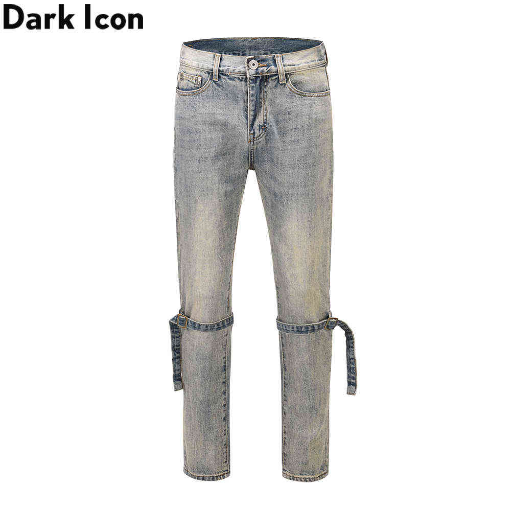 

Bandage Knee Denim Pants Men Fashion High Street Men's Jeans 2Colors 210603, Vintage blue