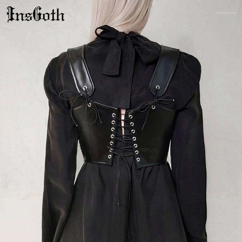 

Belts InsGoth Punk Hip Hop Bandage Black Corset Streetwear Chic Eyelet Lace Up Leather Grunge Rock Mall Goth Suspender Corsets, Black;brown