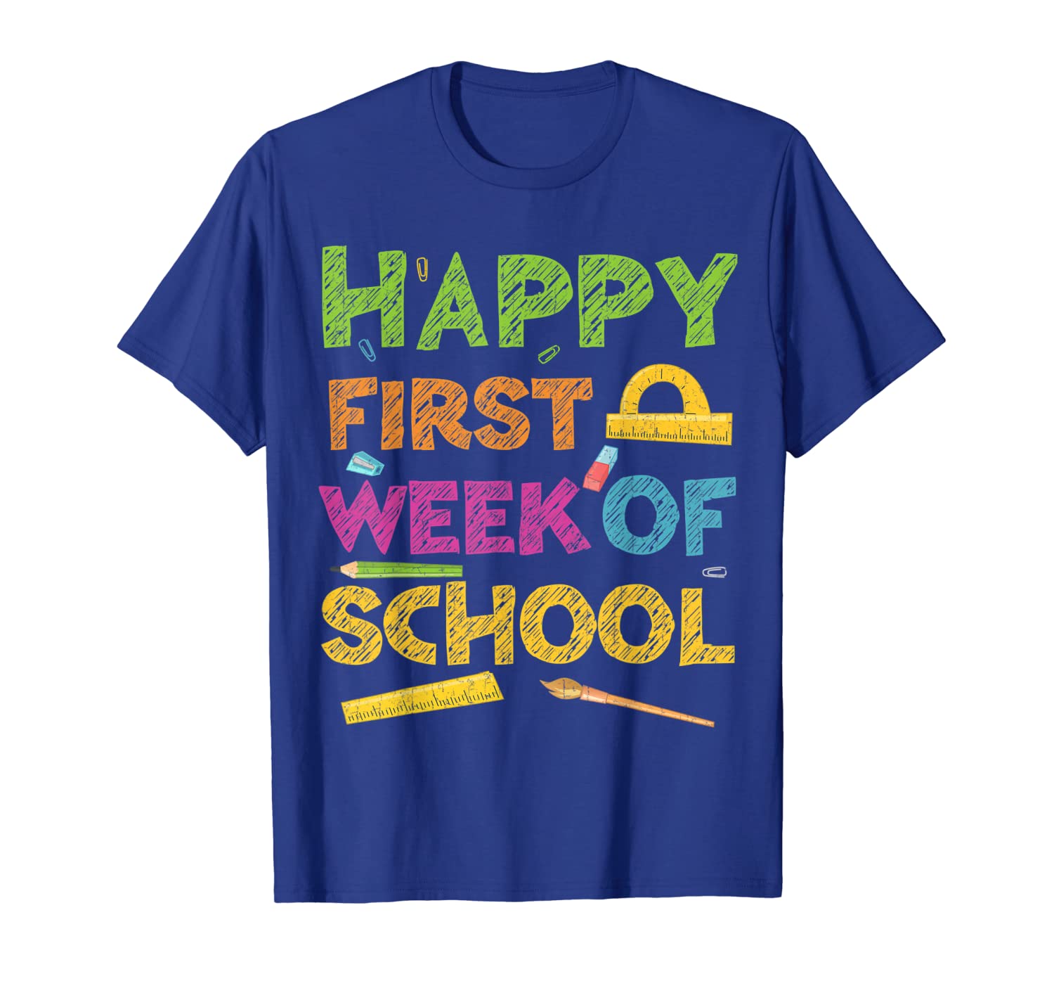 

Happy First Week Of School T-Shirt Back To School Gift, White;black