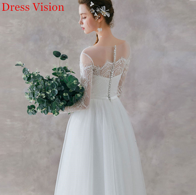 

2021 Wedding Vestidos Novia Robe De Marie Lace Three Quarter Sleeves O-neck Floor Length Formal Gown Hnyi, Same as image