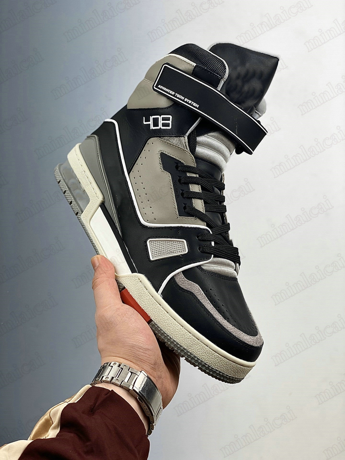 

High Trainer Sneaker 408 508 Mens Designer Leather Shoes Trail Calfskin Luxurys Vintage Runner Trainers Mans Flats Skate Rubber Outsole Casual Shoe, Customize