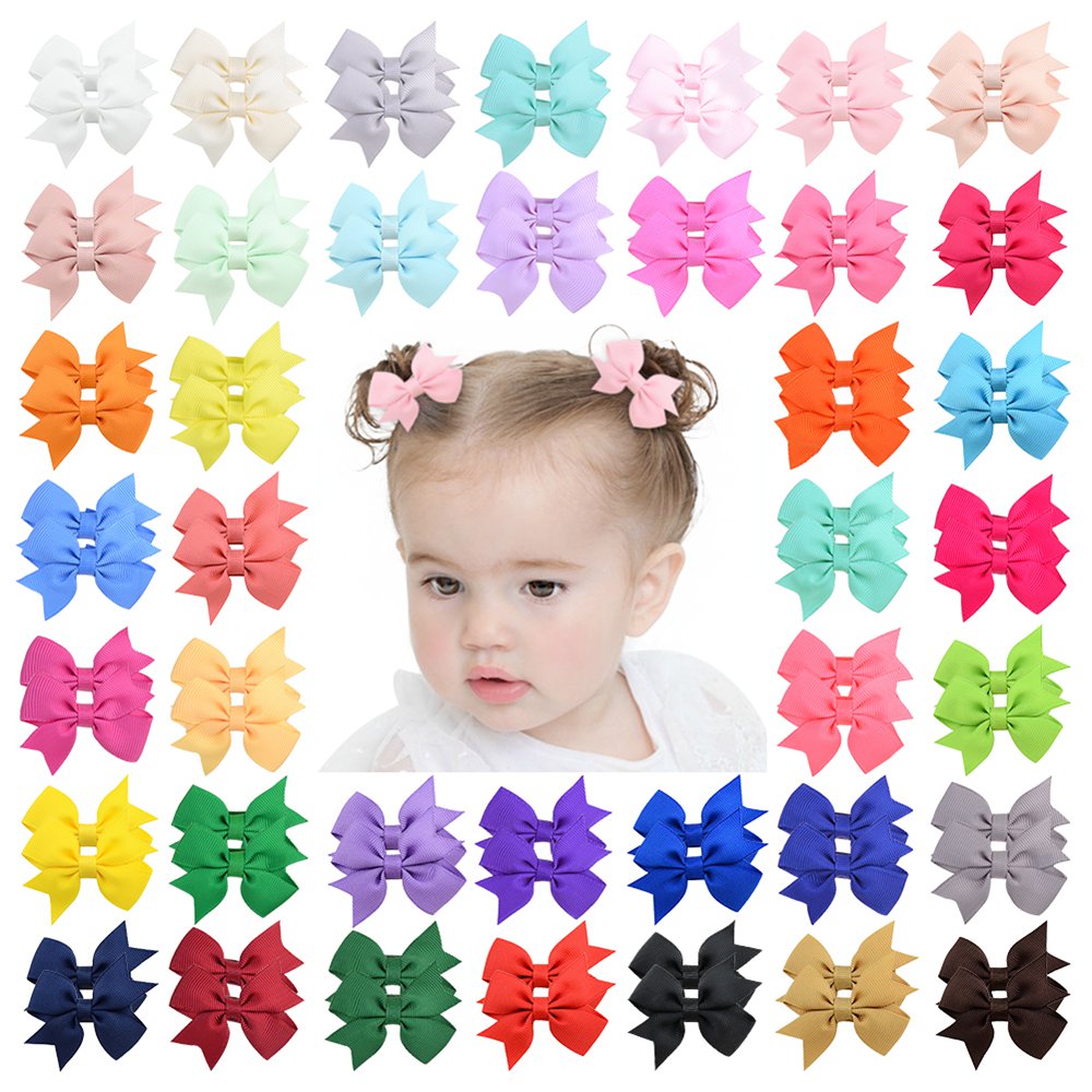 

Quality Fashions 40 Colors Baby Kids Girls Barrettes Bowknot Hairpins Children Hair Clips Hairclips Hair Bows Hair Accessories, Slivery;white