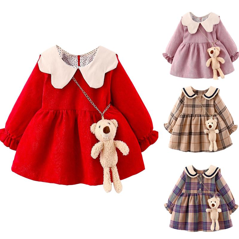 

Girl's Dresses Infant And Toddler Girl Foreign Style Cute Stitching Long-sleeved Dress Fashion Bag 2022 Christmas Theme Long Sleeve Solid, Multi