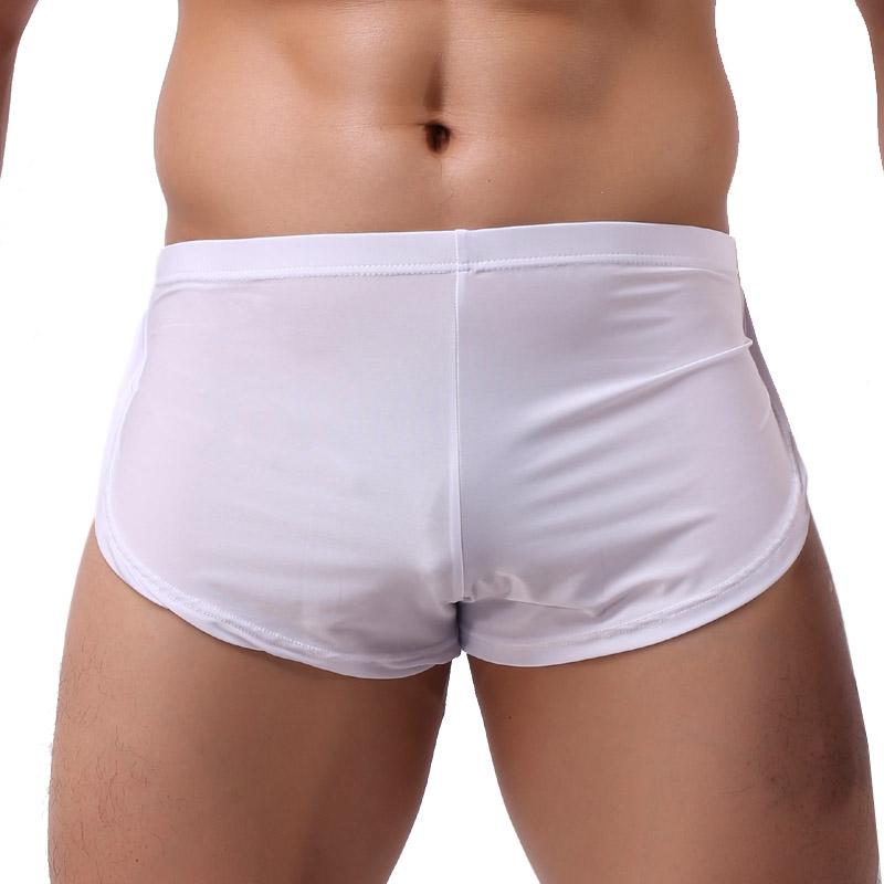 

Underpants Men' Underwear Smooth Soft Ice Silk Boxer Mens Sexy Leg Split Fork Panties Breathable Loose Home Sleep Shorts, White