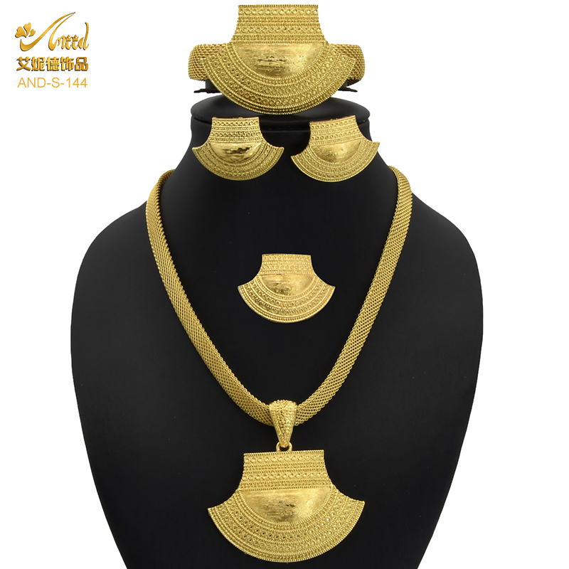

ANIID Dubai Gold Necklace Set Pendant African Nigerian 24K Jewelry Set Earrings And Bracelets Bridal Indian Fashion Quality New