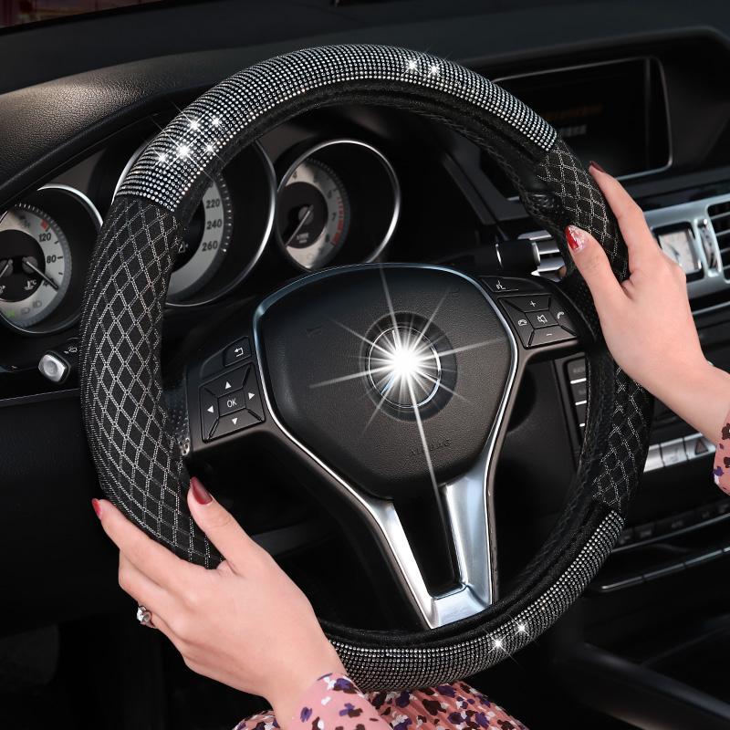 

Steering Wheel Covers Universal Size Bling Crystal Cover Ice Silk Steering-wheel Auto Interior Accessories Car Styling For Girls