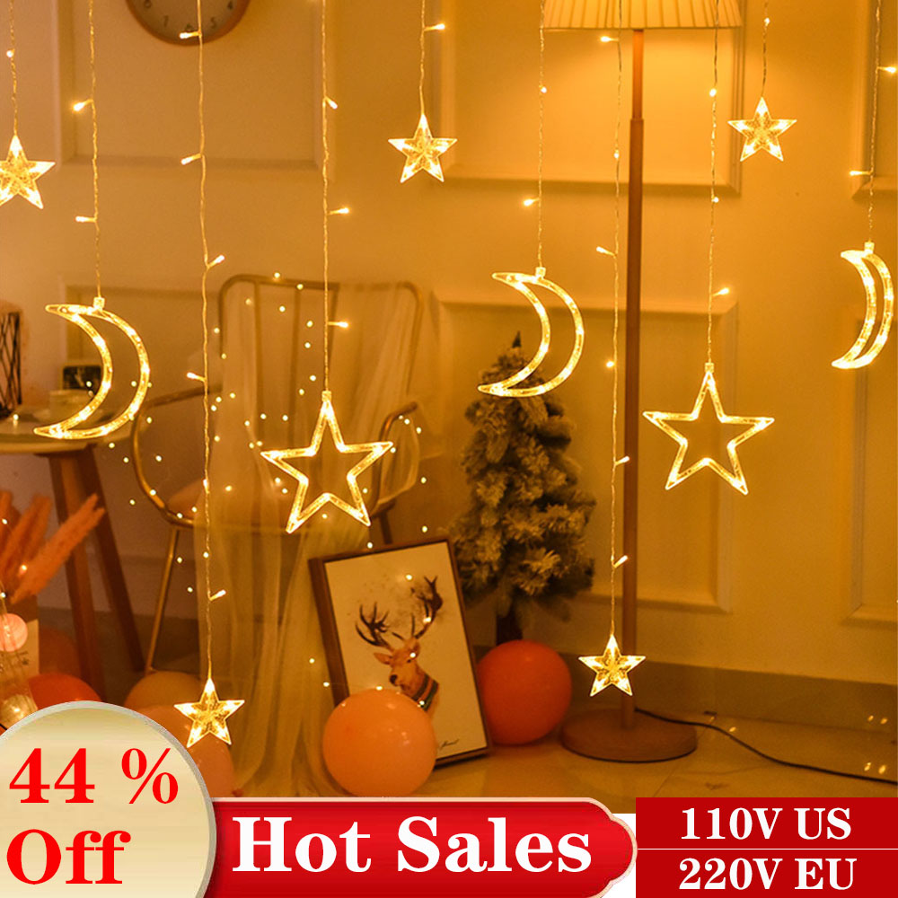 

3.5M 220V 110V ED Moon Star Christmas Garand String ights Fairy Curtain ight For Home New Year Party Wedding Hoiday Decor