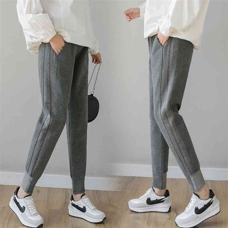 

1901# Autumn Cotton Maternity Harem Pants High Waist Belly Sports Casual Clothes for Pregnant Women Pregnancy Trousers 210721, Dark grey