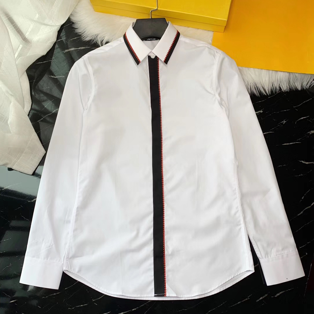 

2021 New Algodo Dos Homens Vestido Camisa Masculina Bordado Contraste Listrado Colarinho De Alta Qualidade Magro Ajuste Camisas Dz84, White
